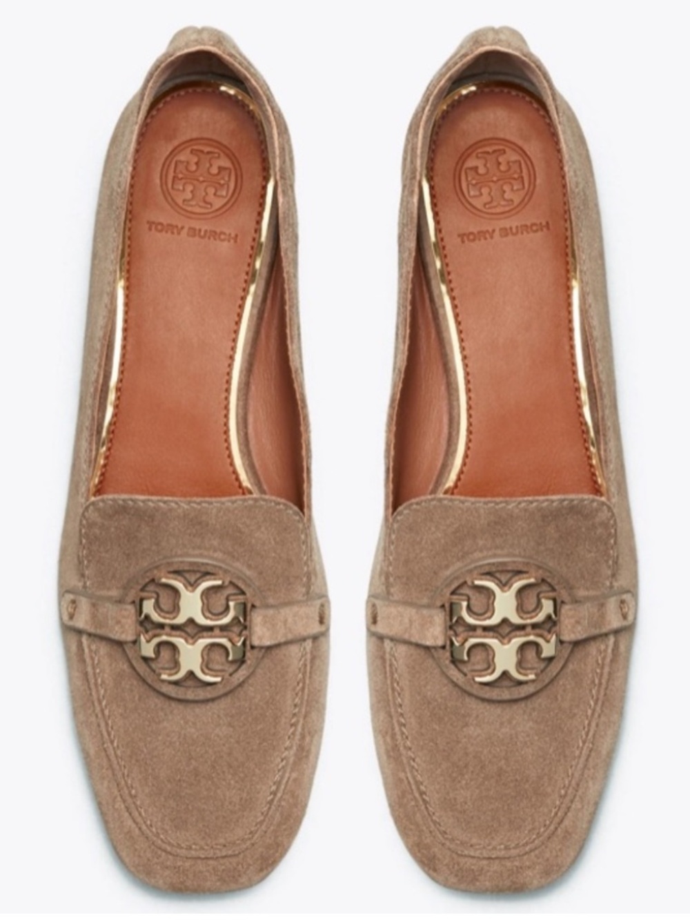 Tory Burch Miller Suede Logo Loafers in River Rock & Gold - Picture 2 of 10